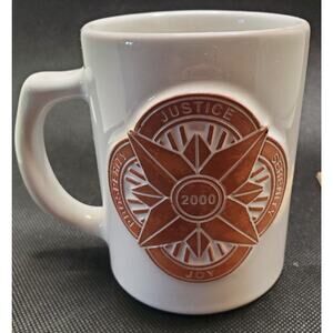 Vintage Frankoma Pottery White Coffee Mug Justice Serenity Joy Prosperity